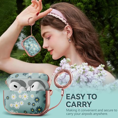 Image of Inesore for AirPods Pro 2nd /1st Case (2023-2019)-Green Daisy | with Safty Lock,Two-Piece Design,with Gold Keychain & Clean Pen,Support Wireless Charging,Cute Luxury Case for Women Girly