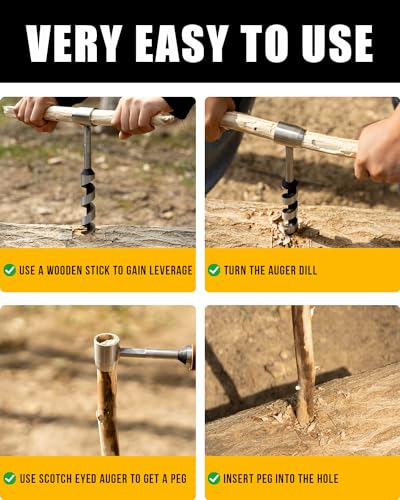 BURTOK Upgrade Handbohrer Bushcraft,Outdoor Holzbohrer aus Hochwertigem Stahl mit PU Ledertasche,ideal für Bushcraft Ausrüstung, Survival und DIY