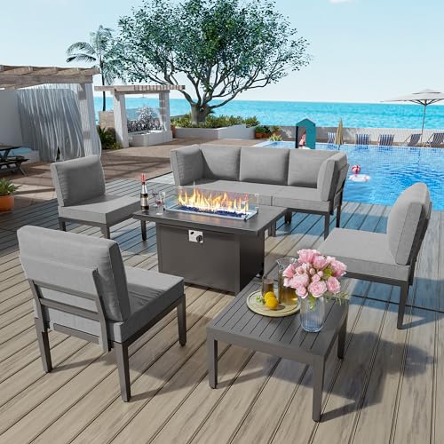 Alaulm8piecesmetalpatiofurnituresetwithpropanefirepittablemodernoutdoorfurniturew55000btufirepitpatiosectionalsofasw51spongecushionsforpatiobackyardpoolsidegrey Urban Country Home Decor Alaulm 8 pieces metal patio furniture set with propane fire pit table modern outdoor furniture w55000 btu fire pit patio sectional sofas w51 sponge cushions for patio backyard poolside grey urban country home decor