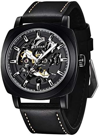 BY BENYAR Automatic Watch for Men Skeleton Mechanical 45mm Square Mens Watches 30M Waterproof Gift for Men