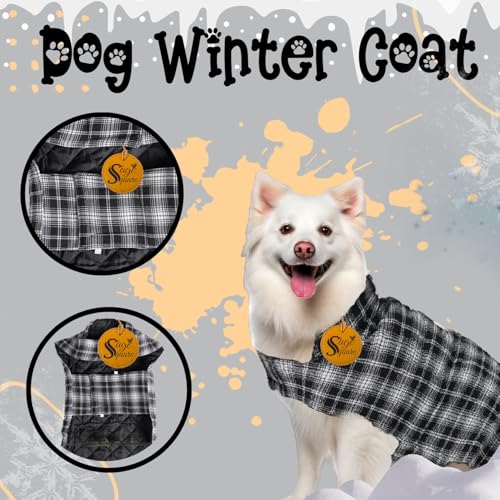 Image of Sage Square Winter Coloured Dog Coat - All-Weather Protection, Windproof, Waterproof Cozy Fleece Lining, Adjustable Straps, Durable Construction, Stylish, Comfortable, Jacket (Black & White, Large)