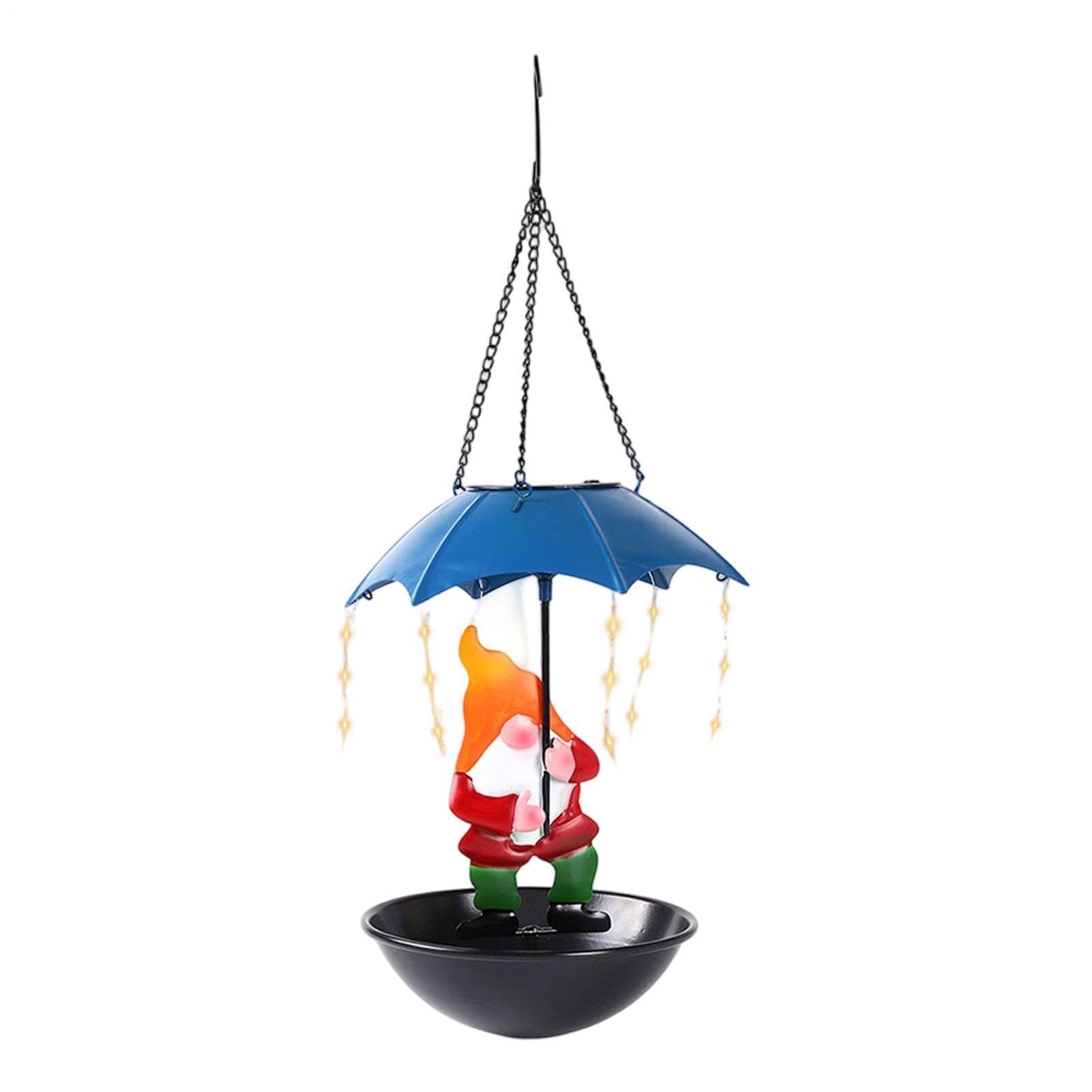 Mangiatoia per uccelli in metallo con luce solare, design a ombrello da giardino per cortile, prato, vialetto, balcone e albero, perfetta per il cibo per uccelli e per attirare uccelli selvatici