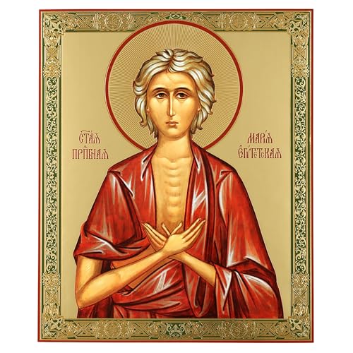 Needzo Saint Mary of Egypt Gold Foil Wooden Icon 4 3/4 x 4 inches