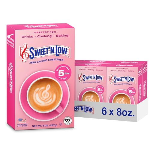 Sweet'N Low Zero-Calorie Sweetener, Contains Saccharin, Sugar Substitute, Keto, Vegan, Gluten-Free, Great for Cooking, Baking, Coffee, Tea, Hot/Cold Beverages, 8oz Box (Pack of 6), Strawberry