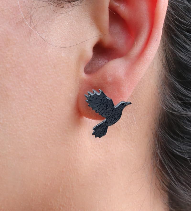 Viking Black raven handmade bird crow stud Earrings for women stainless steel post - Image 2