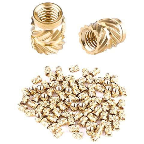 AIEX 100pcs 3D Printing Brass Nuts, M3 Threaded Insert Knurled Brass Nuts Female Thread Knurled Heat Embedment Nut for 3D Printing Parts Loptop Automotive Plastic Shell Cover