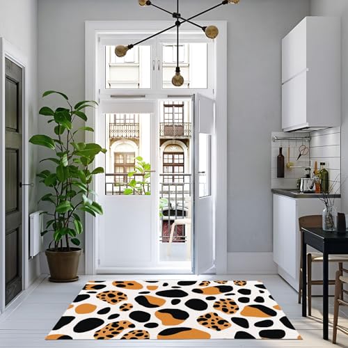 Tapis en peluche douce antidérapant et lavable à motif léopard