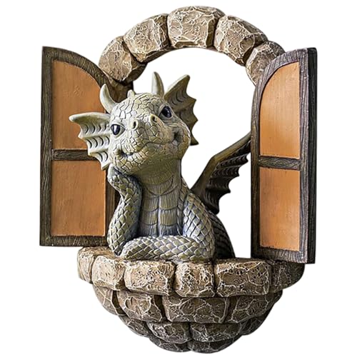Muzrunq Estatua de dragón, Hermosa Estatua de dragón meditada para Ventana, Figura de de Resina para decoración de jardín al Aire Libre, para césped, Patio, hogar, de