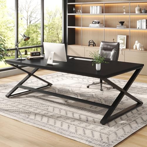 IBF Schreibtisch 200cm Für Homeoffice Extra Langer Computertisch Holz Metall Breiter Arbeitstisch Für Studium Schreiben PC Tisch Gaming Schreibtische Schwarz