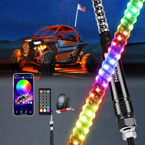 Image of Nilight RGB Whip Light 1PC 5FT Lighted Antenna Whips with Remote & App Control DIY Chasing Patterns Brake Reverse Lights for ATV UTV Polaris RZR Can-am Dune Buggy Pickup Trucks Jeep