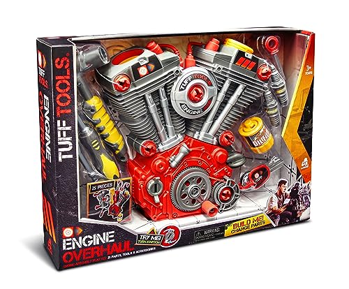 Lanard Tuff Tools: Engine Overhaul - 25 pc Playset, Lights & Sounds, Motorcycle Engine Building Set, Realistic Mechanic Toy, Kids Ages 3+