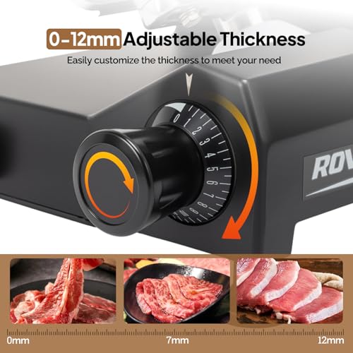 Image of ROVSUN 8.7inch Commercial Meat Slicer, 300W Electric Deli Food Slicer with Premium Chromium-plated Steel Blade, 0-12 mm Adjustable Thickness, ETL Certified for Frozen Meat Ham Baguett Steak, Black