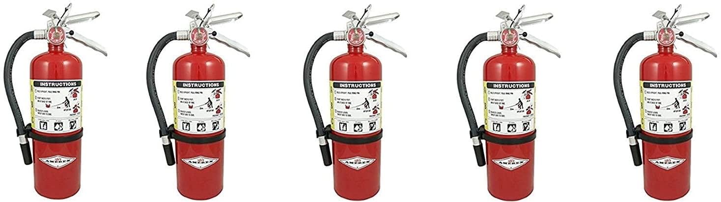B402, 5lb ABC Dry Chemical Class A B C Fire Extinguisher, with Wall Bracket, 5 Pack