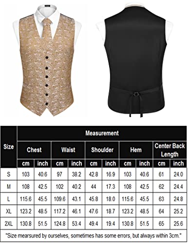 Coofandy Floral Vest For Men Casual Party Wedding Waistcoat Suit Set Jacquard Paisley Vest Gold, Medium #TOP5