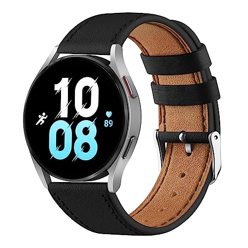 Leather Strap for Samsung Galaxy Watch 5 Band 44mm 40mm/Samsung Galaxy Watch 6 Band 45mm Women/Men, 20mm Soft Leather Replacement Straps