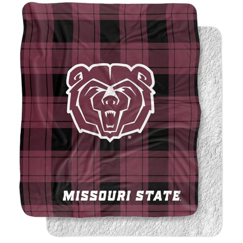 LOGOVISION Missouri State University Campus Plaid Spirit Silky Touch Sherpa Back Super Soft Throw Blanket 50"x60"