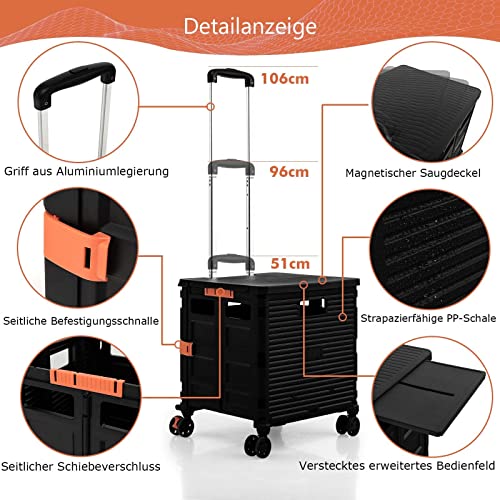 COSTWAY 55 L Einkaufstrolley klappbar, Einkaufswagen wasserdicht mit 4 Universalrädern & obere Abdeckung & 3 stufig… – Bild 6