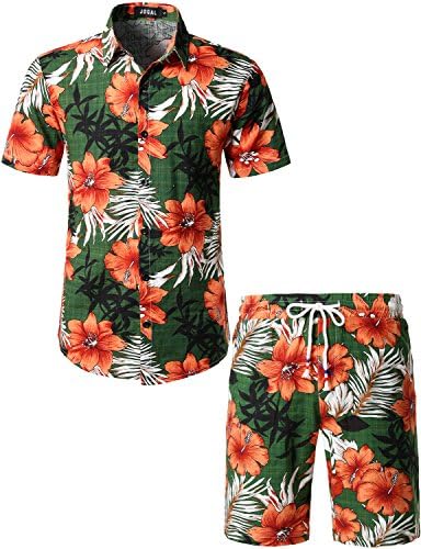 JOGAL Men’s Flower Casual Button Down Short Sleeve Hawaiian Shirt Suits