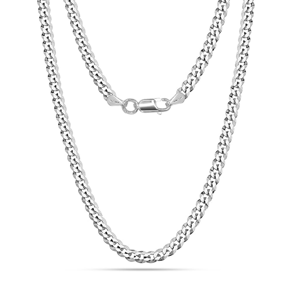 LeCalla Solid 925 Sterling Silver Italian 4.5mm, 6mm Diamond-Cut Cuban Link Curb Chain Necklace for Men Women (16, 18, 20, 22, 24, 26 Inches), Made in