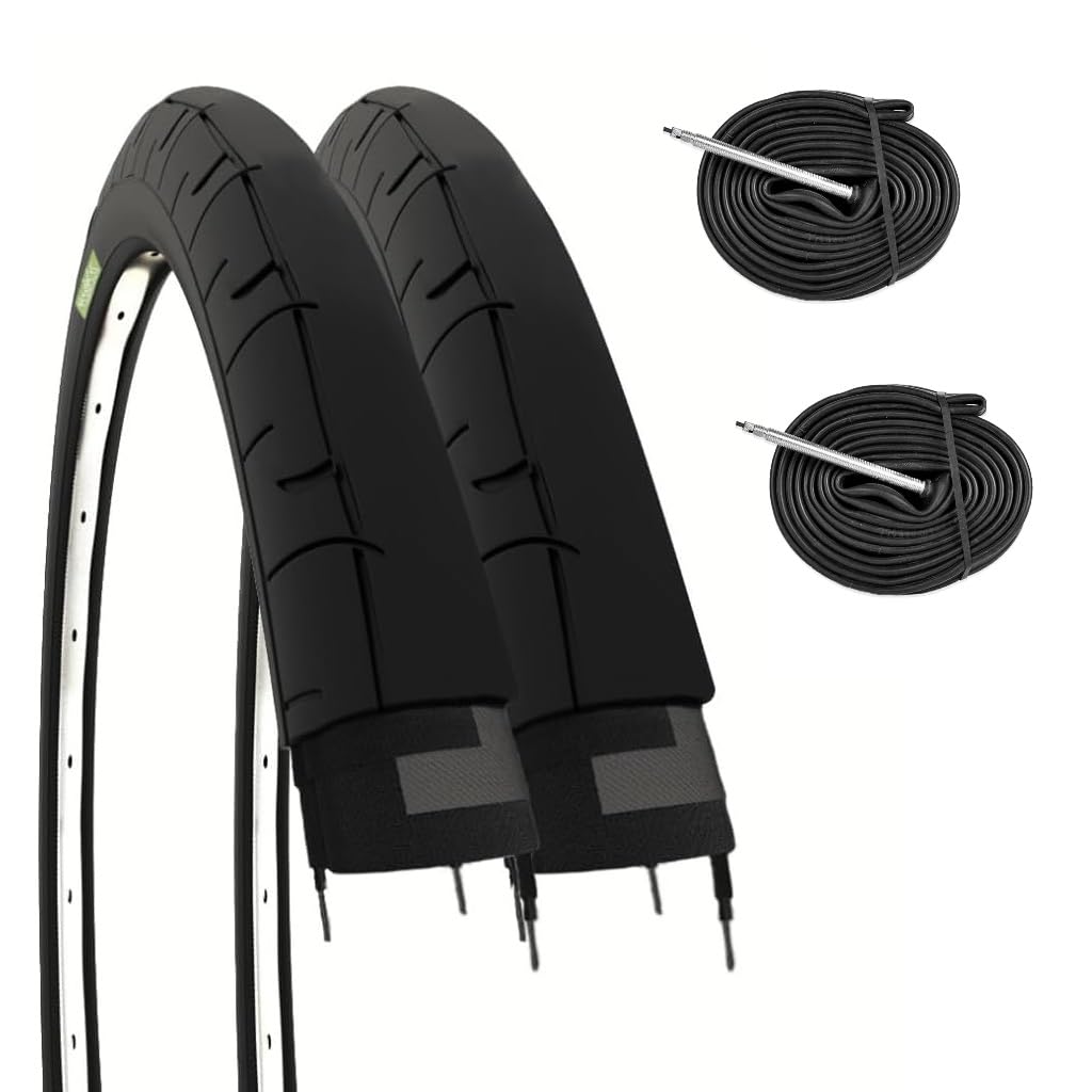 Ecovelo Pair of 2 TYRES 700X23C (23-622) + PRESTA VALVE 48mm INNER TUBES FOR FIXED ROAD ROAD RACING BIKE