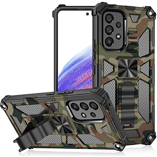 CCSmall Camouflage Case for Samsung Galaxy A53 5G, Heavy Duty Shockproof Protection Military Grade [Built-in Magnetic Kickstand] Army Camo Phone Cover Case for Samsung Galaxy A53 5G MC Army Green