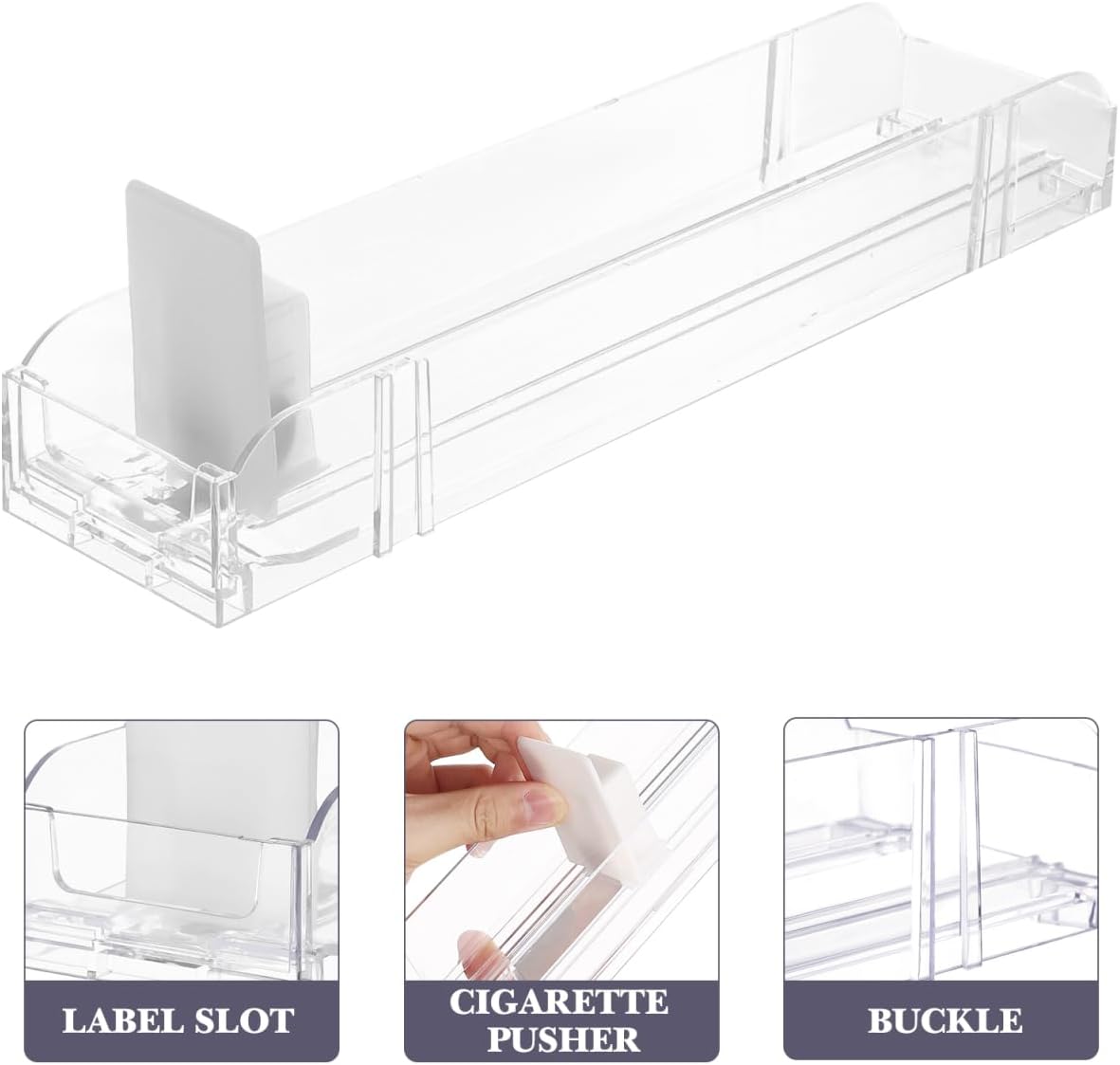 Acrylic Cigarette Display Rack Shelf Automatic Cigarette Pusher for Shelves Dispenser Rack 11.02 X 3.14 X 1.57 in Stand for Supermarket Store