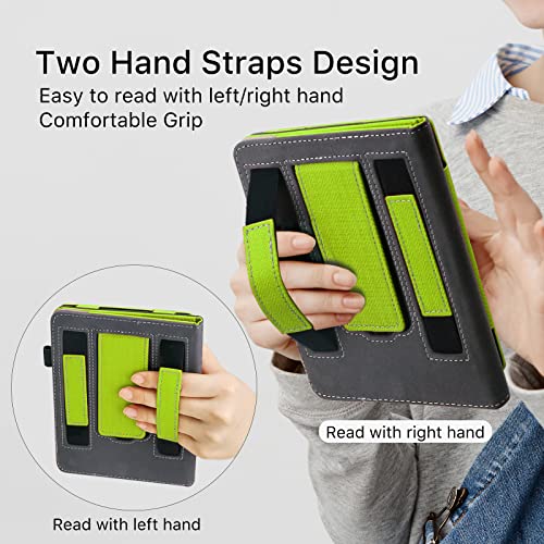 WALNEW Stand Case for 6.8” Kindle Paperwhite 11th Generation 2021- Two Hand Straps Premium PU Leather Book Cover with Auto Wake/Sleep for Amazon Kindle Paperwhite Signature Edition ereader