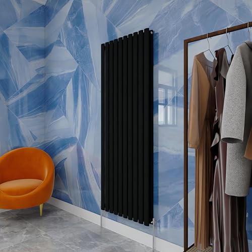 Vertical Oval Column Radiator Black 1600x590mm Double panel for Bathroom/Hall/Kitchen Central heating Radiator