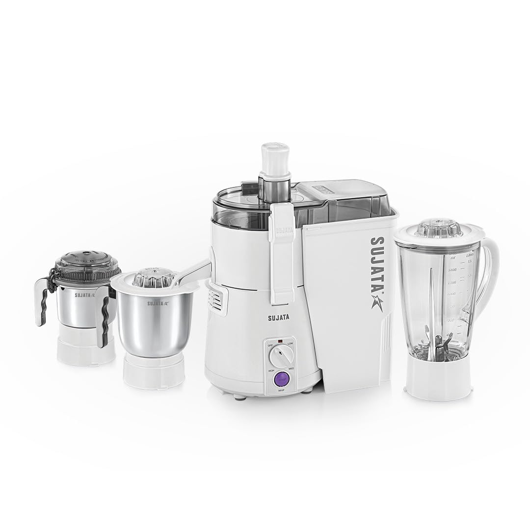Sujataa Maxima Juicer Mixer Grinder 900W High Speed Kitchen Appliance with Juicer, 22000 RPM, White