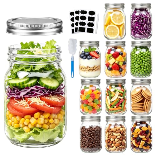 Accguan 12 Pack 16 oz Mason Jars With Regular Lids and Bands
