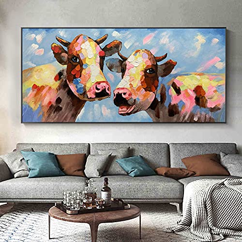 Peinture à l'huile vache faite à la main 120x240 cm grand format luxe pour salon