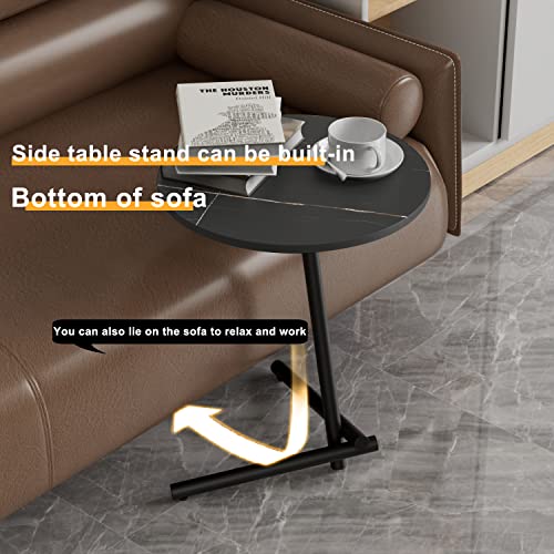 Olacpea Round Side Table, Sofa Side Table, C-Shaped End Table With Sintered Stone Desktop, Sturdy Metal Frame Suitable Mini Round Coffee Table Small Side Table For Living Room Bedroom（Black） #TOP4