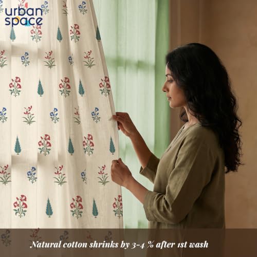 Image of Urban Space Floral Cotton Curtains For Window,Combo Set Of 3 Curtains 5 Feet Long,60-65% Room Darkening Curtain,Tieback & Eyelets Included With Curtains For Home Decor (High Garden Red,5 Feet)