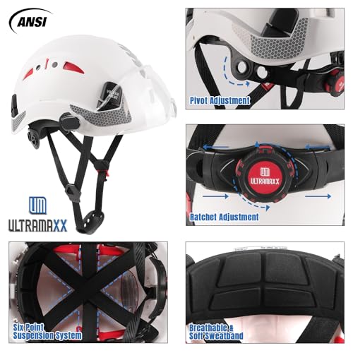 UM ULTRAMAXX Safety Helmet Hard Hat, ANSI Z89.1 Approved Lightweight Vented Work Helmet, 6-Point Adjustable Ratchet Suspension Hardhat Ideal for Industrial and Construction - Thumbnail 6