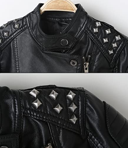Tlaenson Boys Black Leather Jacket Studded Motorcycle Faux Leather Coat 11-12 Years Size 152 #TOP2