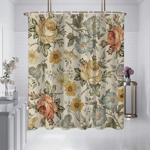 Rideau de douche imperméable grand format 135 x 240 cm à fleurs rétro