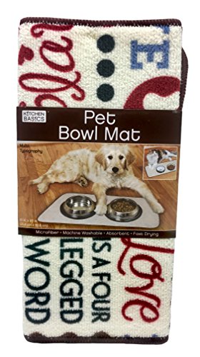 Kitchen Basics Microfiber Pet Bowl Feeding Mat, Anti-Skid and Absorbent, 10 Inch x 20 Inch