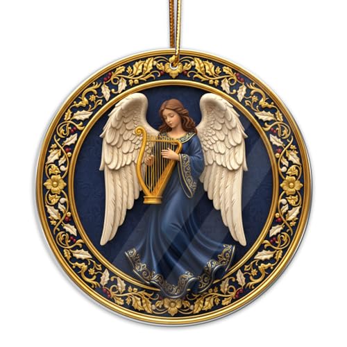 Angel Christmas Ornament – Elegant Guardian Angel Decor with Harp,