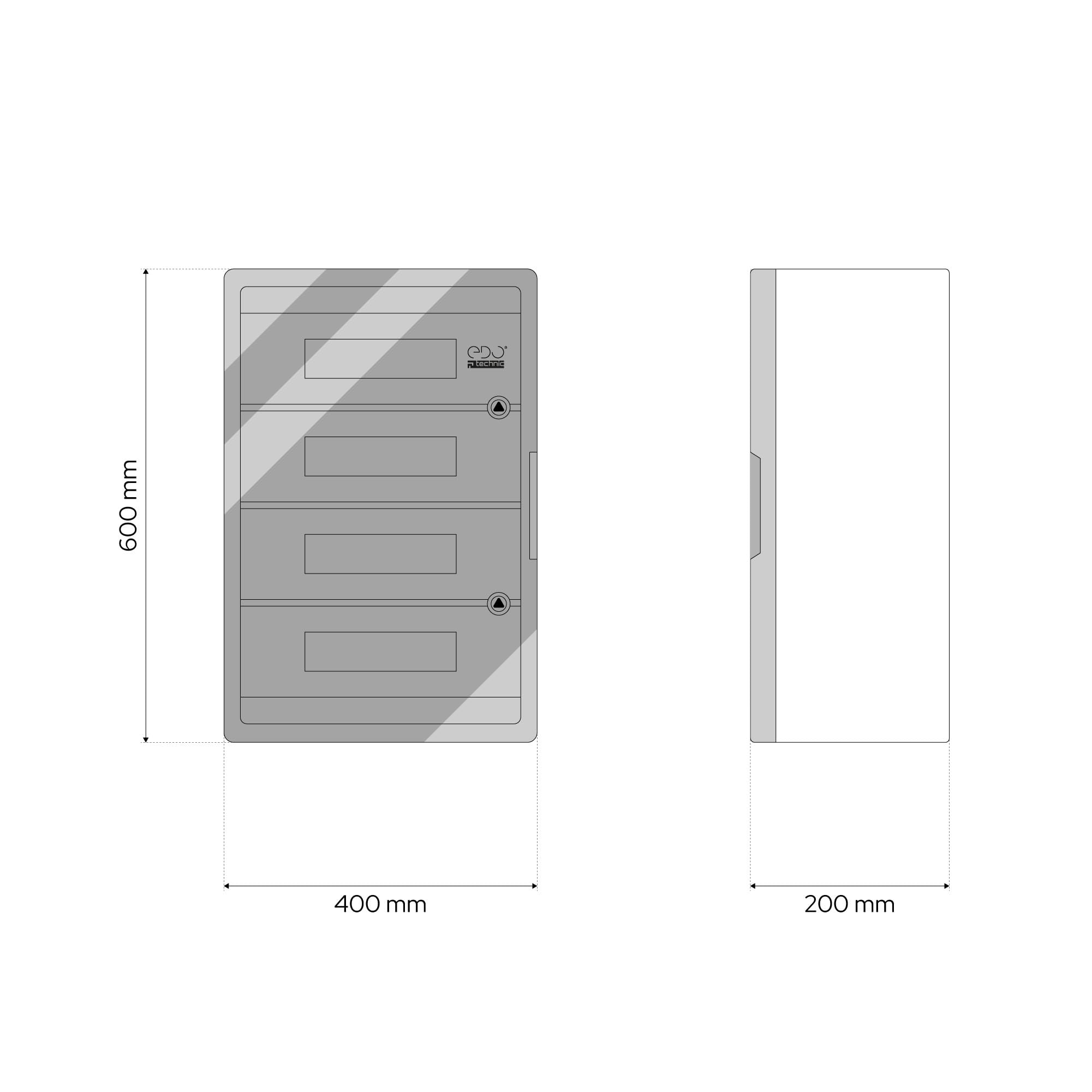 EDO Verteilerkasten Aufputz ABS 4-Reihig für 68 Module 400x600x200 mm IP65 | Sicherungskasten mit DIN-Schiene, Transparente PC-Tür, IK10, Grau - Stromkasten für Elektroinstallationen, Verteilerkasten