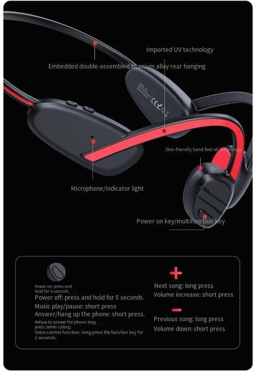 Bone Conduction Headphones Wireless Headphones Bluetooth 5.2, Open Earphones IPX6 Waterproof Sport Headset with 10H Playtime for Running, Driving, Cycling, with Clear Calls