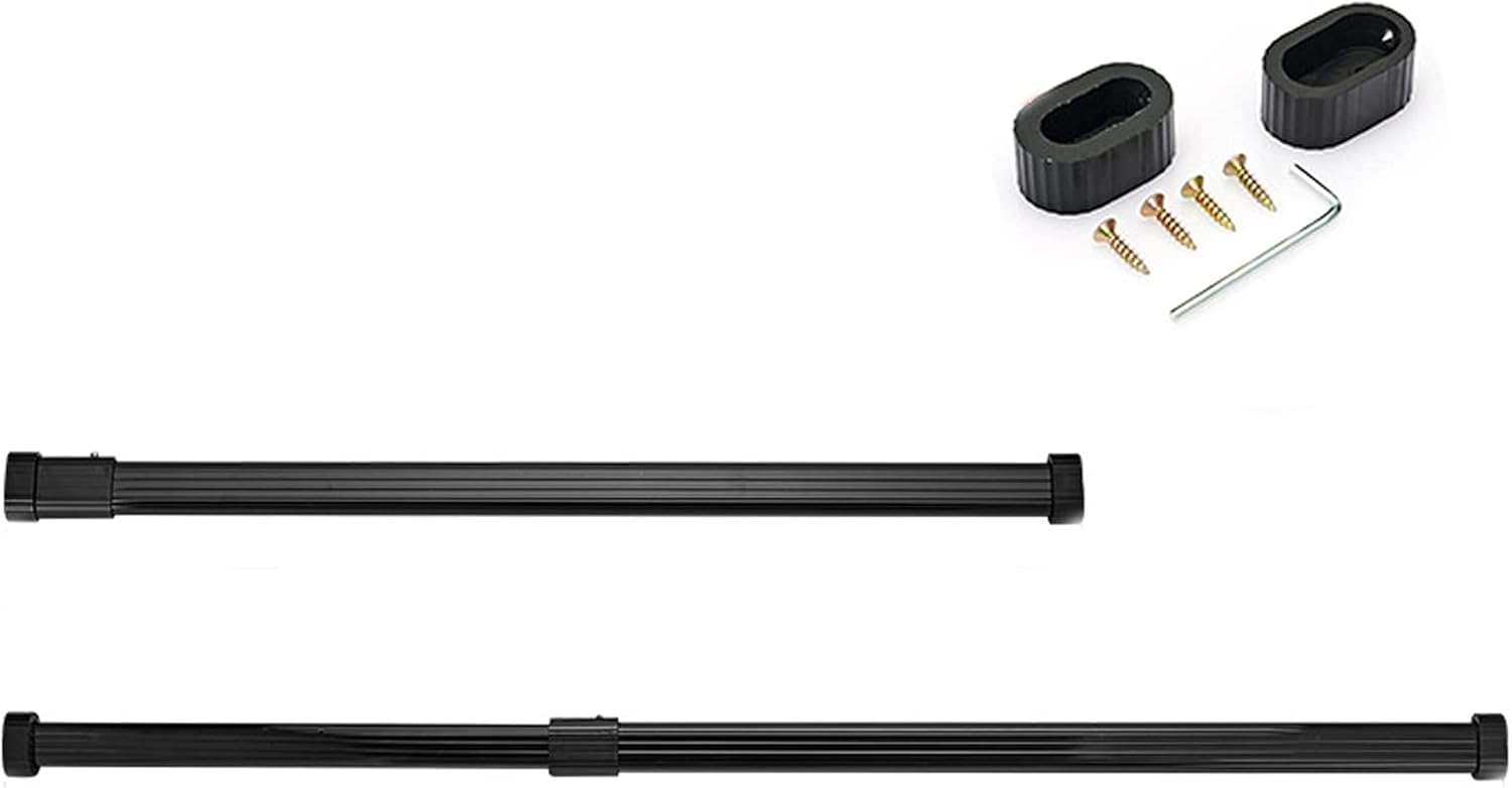 Closet Rod Clothes Rod for Closet Adjustable with End Supports Aluminum Alloy Black 16-24 Inches Oval Shape Quantity-2pcs