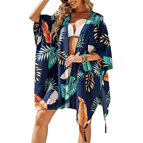 para Mujer Cover Ups Gasa Estampado Floral Kimono Suelto Chal cárdigan Boho Verano Blusa Informal Top Sexy Playa Traje de baño Capas Vestido Playa para Mujer Camisa de Manga Poncho de Playa