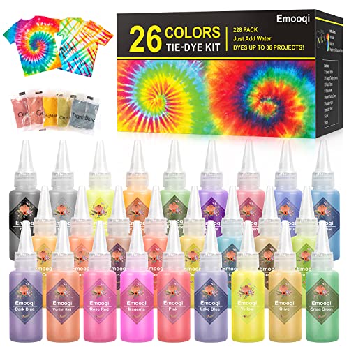 color dye cloths - DIY Tie Dye Kit, Emooqi 26 Colors Fabric Dye Art Set with Rubber Bands, Gloves, Spoon, Funnel, Apron and Table Covers-Great for Craft Arts Fabric Textile Party Handmade Project.