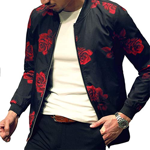 Astellarie Mens Fashion Bomber Floral Jacket Outdoor Casual Slim Fit Printed Pattern Lightweight Zipper Coat2