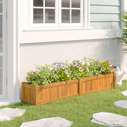 YuuSsea Bancal de madera de teca maciza de 150 x 30 x 25 cm con suelo, resistente a la intemperie y resistente al invierno para verduras, hierbas, flores, balcón, terraza, uso en interiores y