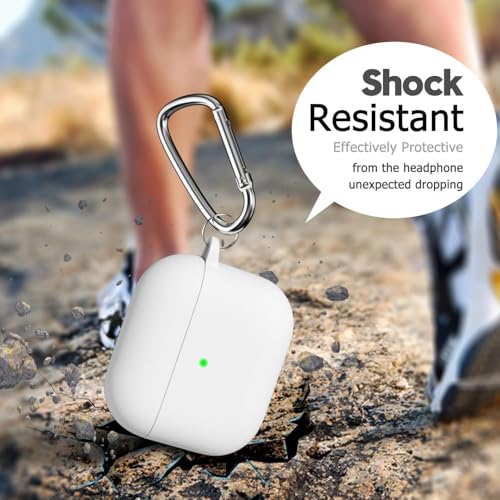 Image of Meyaar for Apple AirPods 4 ​​​​​​​Case Cover with Keychain, Soft Skin Silicone Case Cover, Full Protective Case Cover Compatible with Apple AirPods 4 Case 2024 (White)