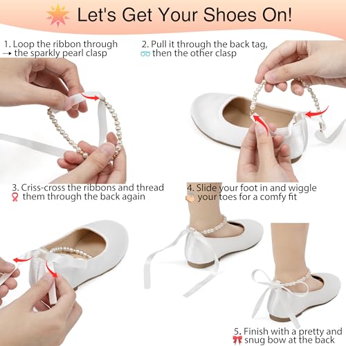 THEE BRON Toddler Mary Janes Ballet Dress Flats Flower Girl Sparkly Pearl Shoes(AF536 Toddler,White/5M) - Thumbnail 4
