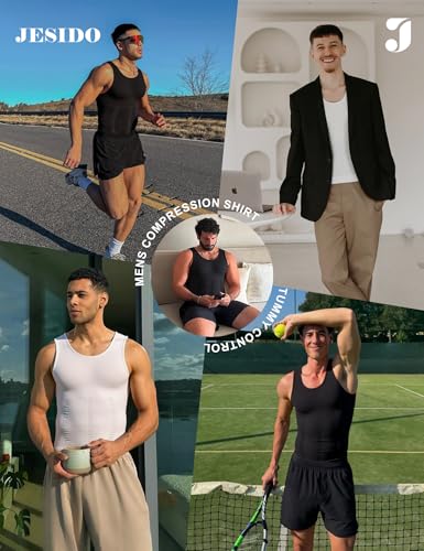 Image of 3 Pack Compression Shirt Men Body Shaper Vest Workout Tank Top | Tummy Control Slimming Undershirts,Gym Shapewear for Mens,Hides Man Boobs