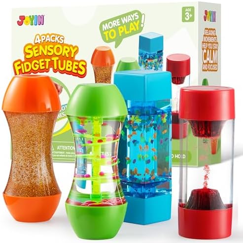 JOYIN 4-Stück Tropfen Sanduhr Flüssig Bewegung Blasen,Intellektuelles Dekompression Sensorikspielzeug,Squeeze Toy (Rot, Sensorische Fidget-Röhren)