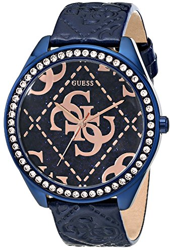 [�Q�X] GUESS �r���v Women's Iconic Blue & Rose Gold-Tone Watch with Blue Logo Embossed Genuine Patent Leather Strap �N�H�[�c U0473L1 ���f�B�[